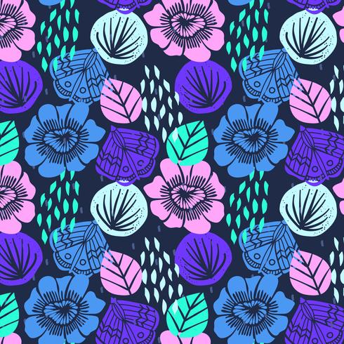 Hand drawn bold bright floral pattern  vector