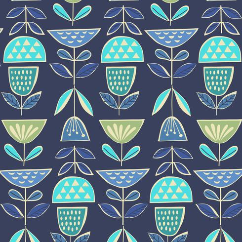 Hand drawn retro shape floral pattern  vector