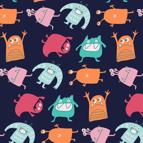 Hand drawn silly colorful monsters pattern  vector