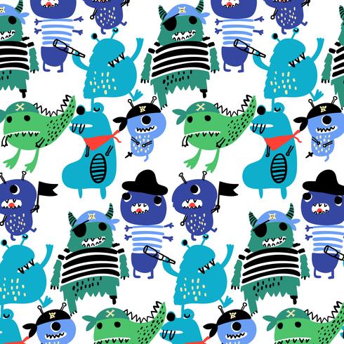 Hand drawn pirate monster pattern  vector