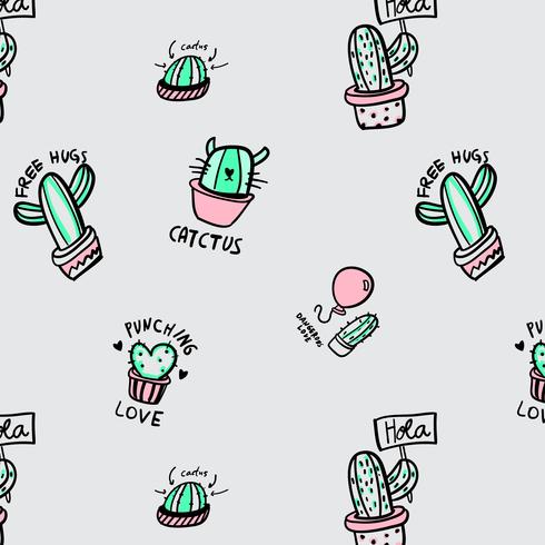 Hand drawn cactus with sayings pattern  vector