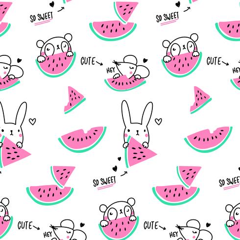 Hand drawn line pink and green animal pattern  vector