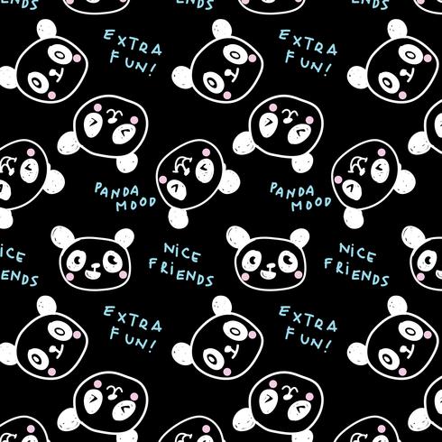 Hand drawn line cartoon baby panda face pattern  vector