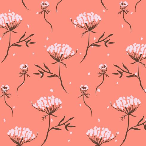 Hand drawn small flower bunches pink orange pattern  vector