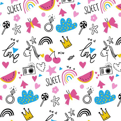 Hand drawn kids fun party pattern background  vector