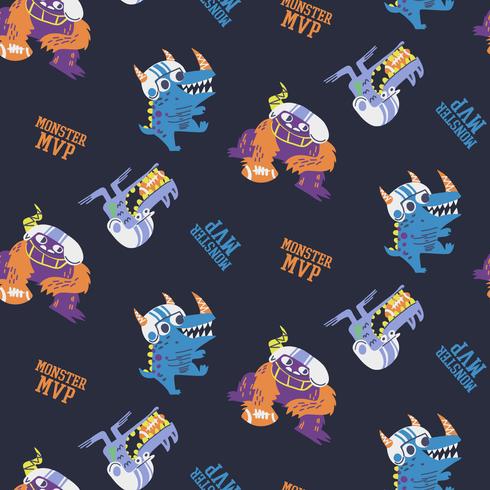 Hand drawn sports monsters pattern  vector