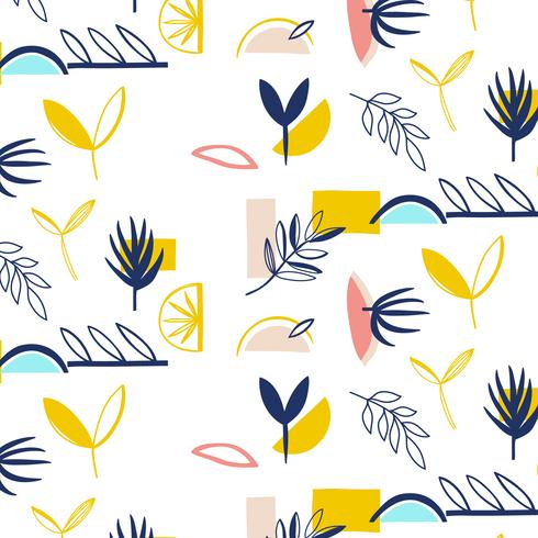 Hand drawn modern shapes  floral pattern  vector