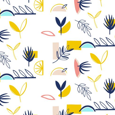 Hand drawn modern shapes  floral pattern  vector