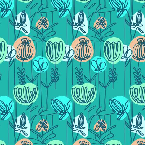 Hand drawn retro flower pattern  vector