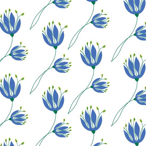 Hand drawn simple blue flower pattern  vector