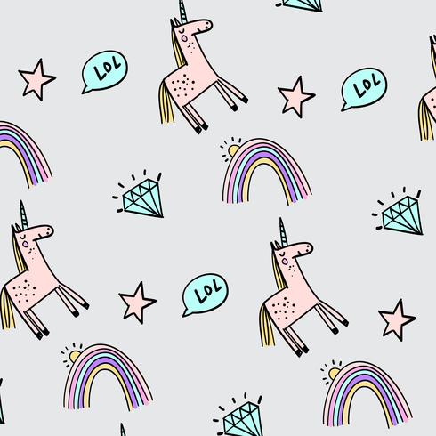 Hand drawn unicorn line drawing pattern  vector