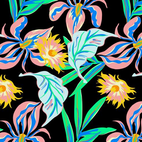 Hand drawn neon bold large blossom floral pattern  vector