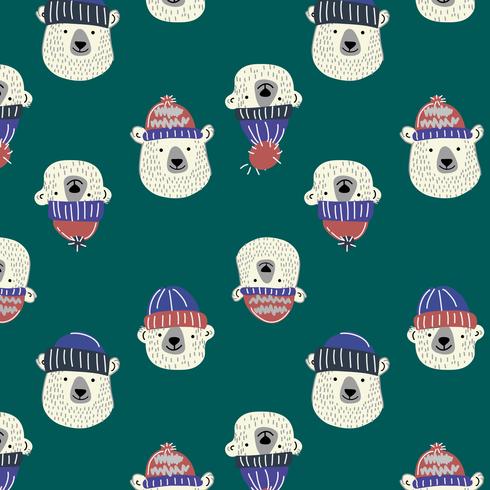 Hand drawn smiling winter bear pattern  vector