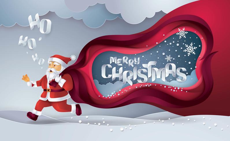 Merry Christmas Card Origami Paper Style  vector