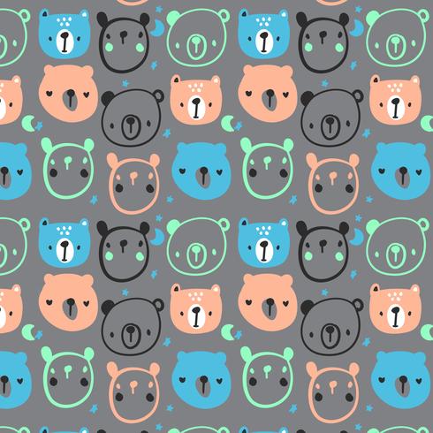 Hand drawn abstract cartoon bear faces pattern  vector