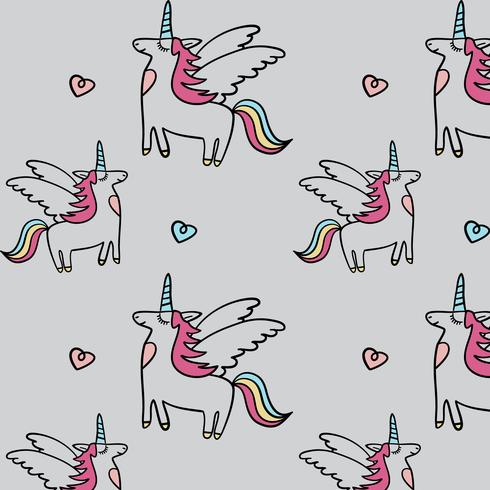 Unicornio dibujado a mano con fondo de alas vector