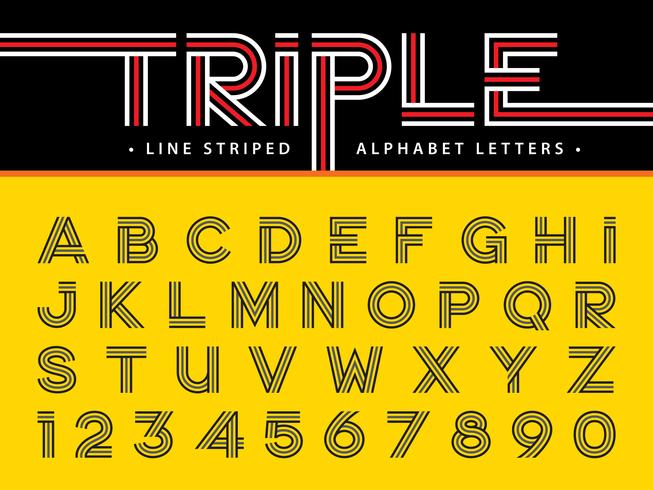 Triple Line  Alphabet Letters and numbers vector