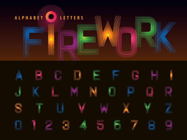 Firework Alphabet Letters and numbers vector