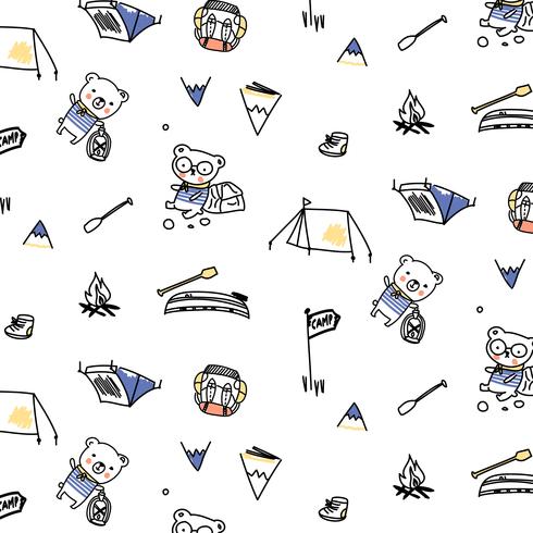Hand drawn bear camping pattern  vector