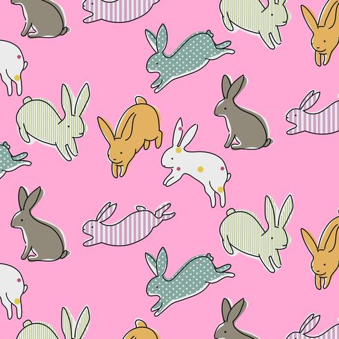 Hand drawn hopping rabbit pattern background  vector