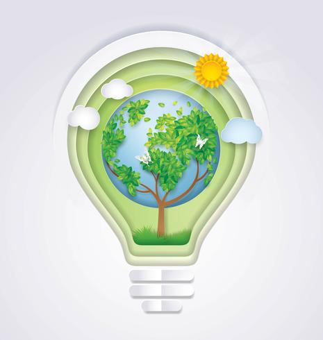 Light bulb with Earth tree vector