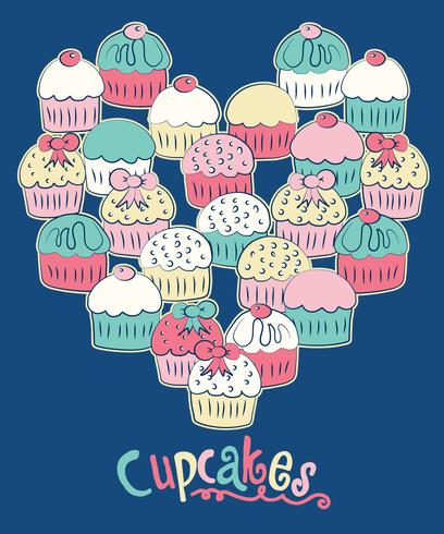 Hand Drawn Cupcakes In Heart Shape Illustration Download Free