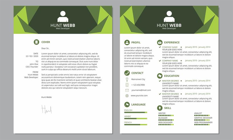 CV Resume Cover Clean Header Green Color vector