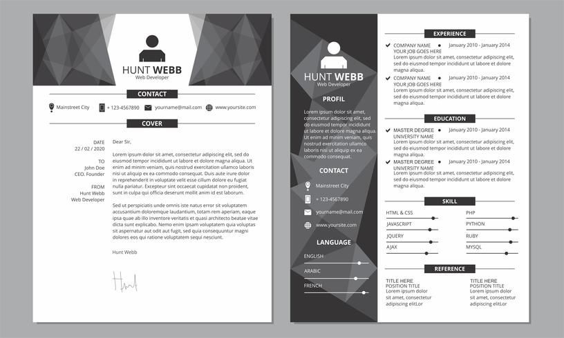 CV Resume Dark Side and Cover Dark Header vector