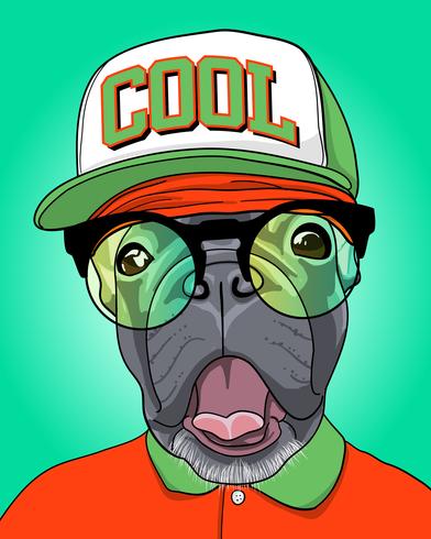 Hand drawn cool dog with hat and glasses illustration vector