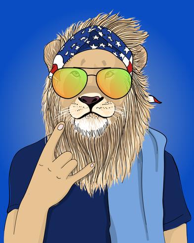 Hand drawn cool lion with bandana illustration vector