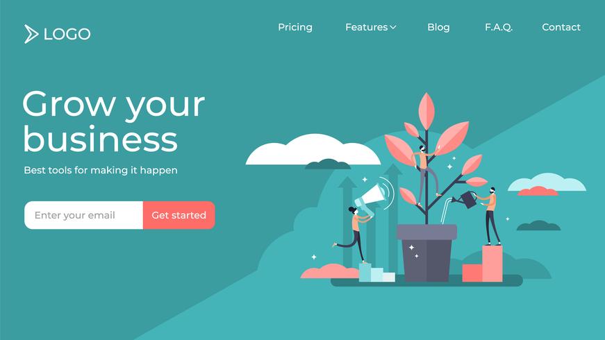 Mentoring flat tiny persons landing page template design. vector