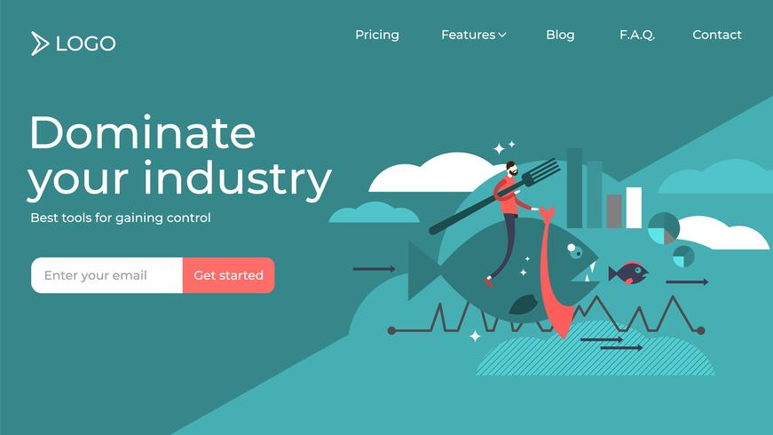 Dominate your industry flat sales landing page template design vector