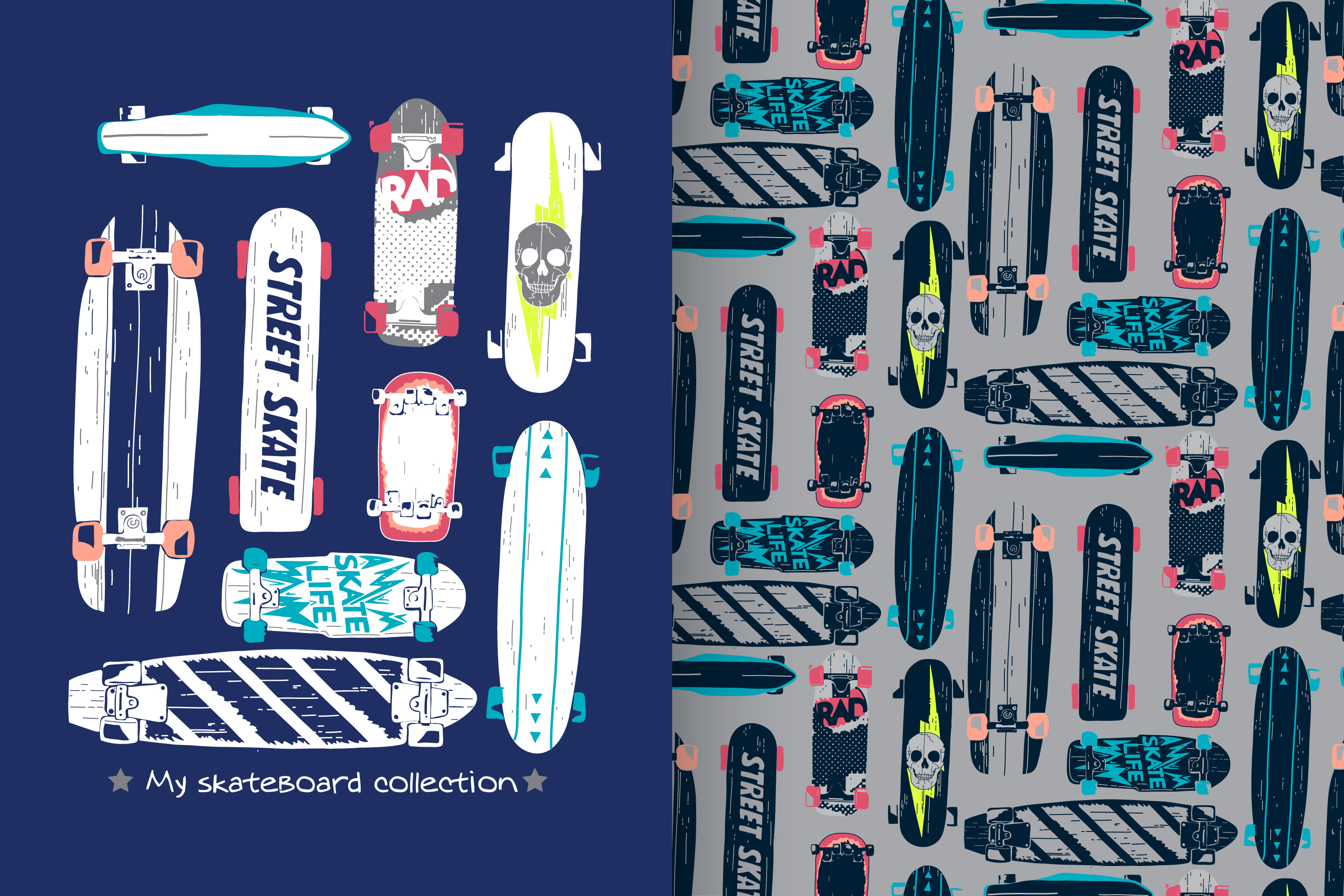 skateboard with pattern set 674241 Vector Art at Vecteezy