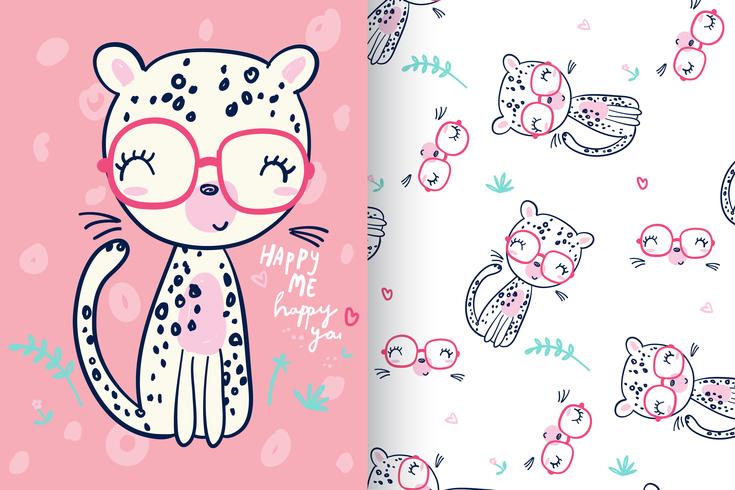 Happy cheetah with pattern set vector