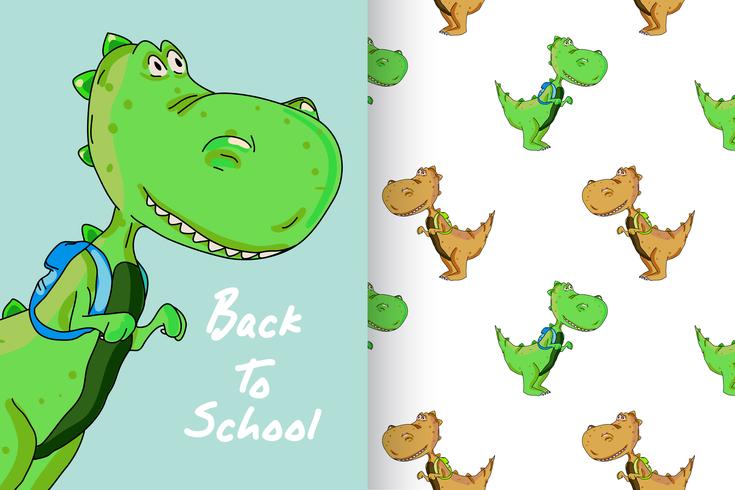 Hand drawn cute dinosaur with pattern set vector