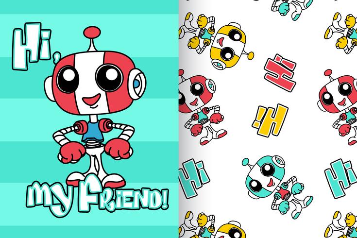 Hi My Friends Robot Hand Drawn Pattern vector