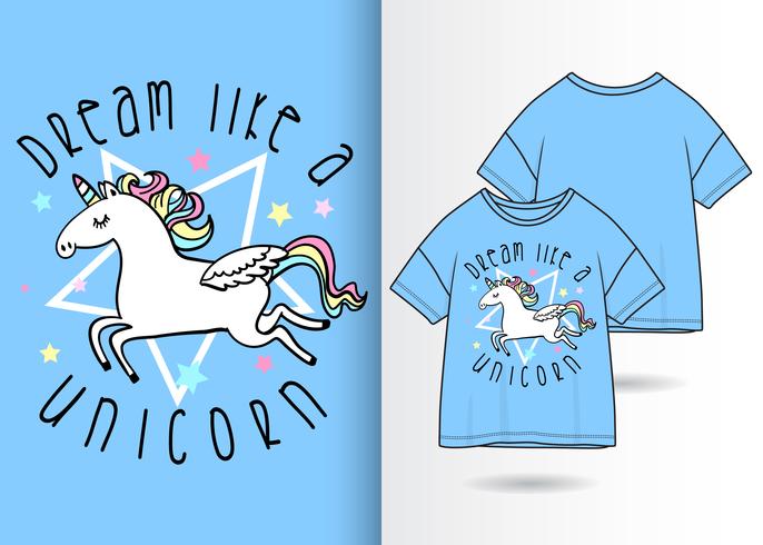 Diseño lindo de camiseta de unicornio vector