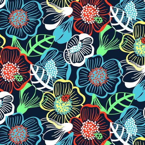 Hand drawn bold colorful large print floral pattern  vector