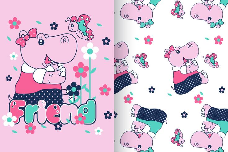 hippopotamus with pattern set vector