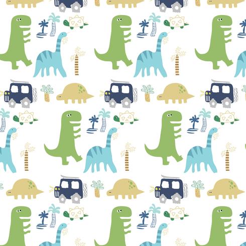 Hand drawn simple shape dinosaur pattern  vector