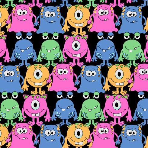 Hand drawn goofy bright monster pattern  vector