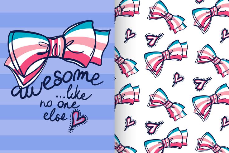 Hand drawn cute ribbon with pattern set vector