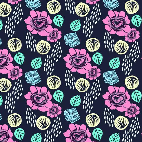 Hand drawn colorful bold flower blossom pattern  vector