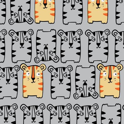 Hand drawn simple graphic print tiger pattern  vector