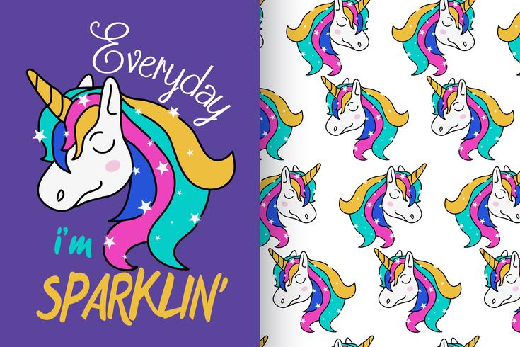Todos los días soy Sparklin Unicorn Pattern Set vector