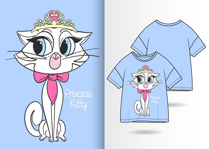 Diseño de camiseta de gatito lindo dibujado a mano vector