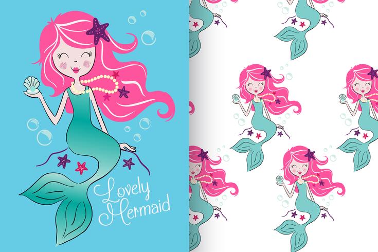 mermaid with pattern set vector