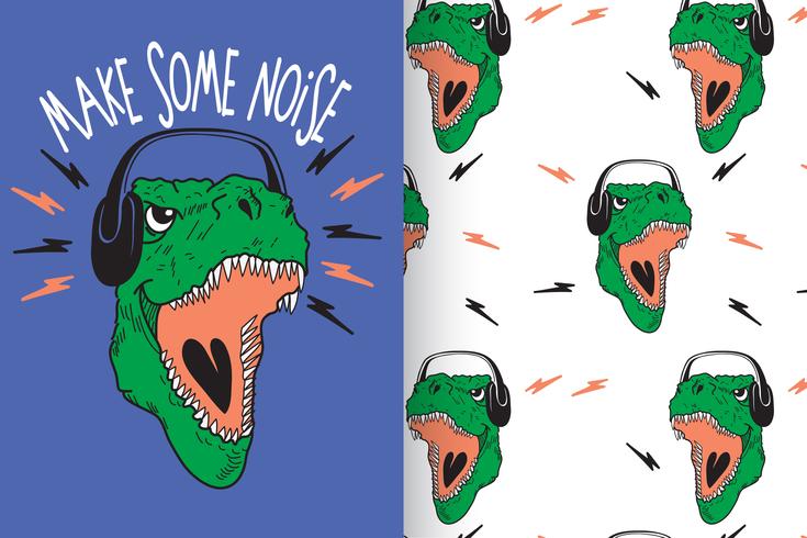 Make Some Noise Hand Drawn dinosaur with pattern set vector