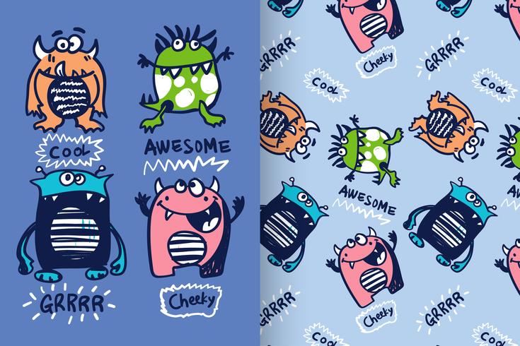  monster with pattern set vector