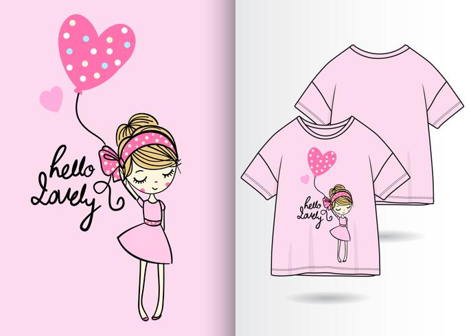 Hand drawn cute girl with balloon vector